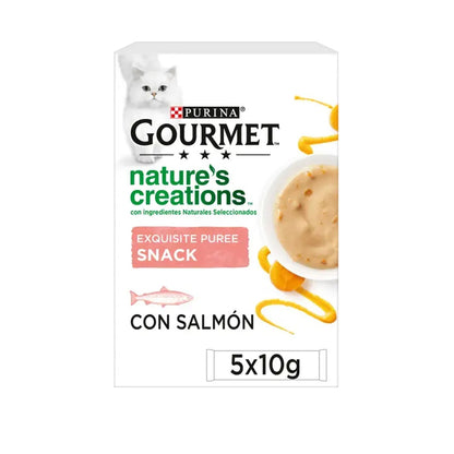 Pack 11 x GOURMET Nature's Creations Exquisito Puré Snack Liquido con Salmón y Zanahoria 5x10g