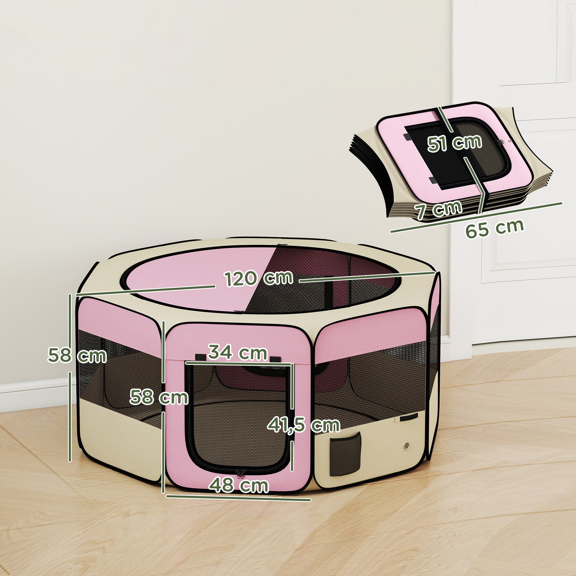 Pawhut Parque Para Mascotas Plegable 120x120x58 Cm Impermeable Tela Oxford Rosa_2