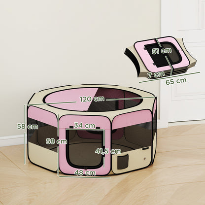 Pawhut Parque Para Mascotas Plegable 120x120x58 Cm Impermeable Tela Oxford Rosa_2