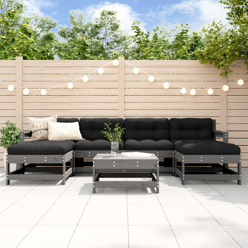 Vidaxl Juego De Muebles De Jardín 7 Piezas Madera Maciza De Pino Gris_1