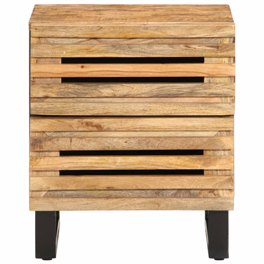 Mesita De Noche De Madera Maciza De Mango Rugosa 40x34x46 Cm_0