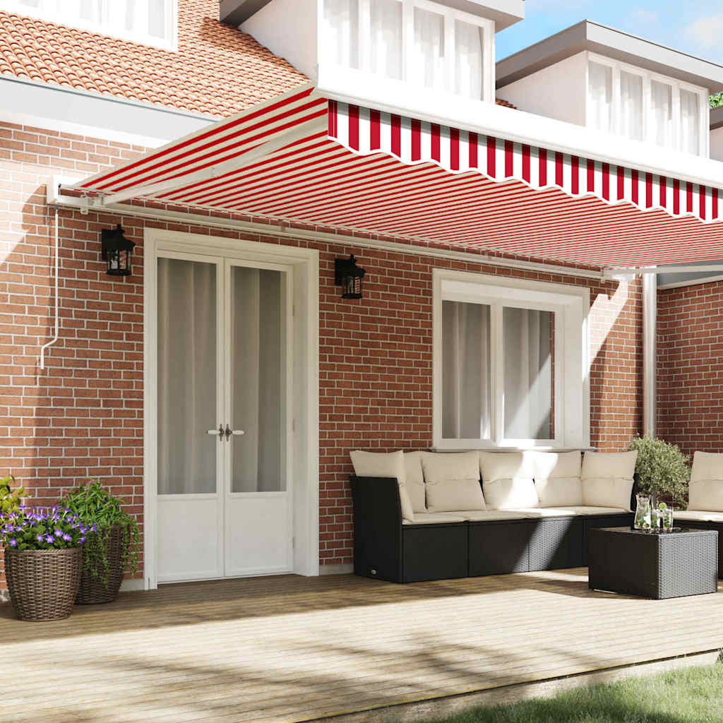 Toldo Retráctil Rojo Y Blanco 500 X 300 Cm Lona Y Aluminio_2