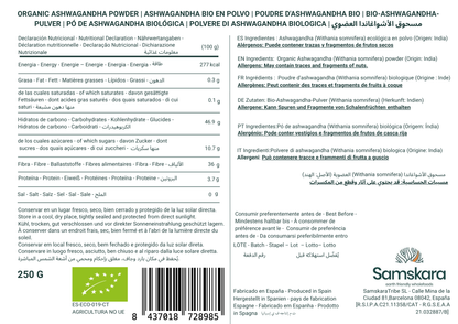 Ashwagandha En Polvo Bio - 250g | Superalimento Ecológico Vegano Para Batidos, Smoothies Y Zumos, Sin Azúcares Añadidos_1
