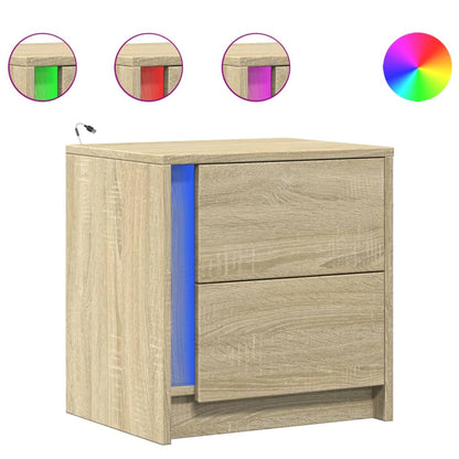 Mesitas De Noche Luces Led 2 Uds Madera Ingeniería Roble Sonoma_0