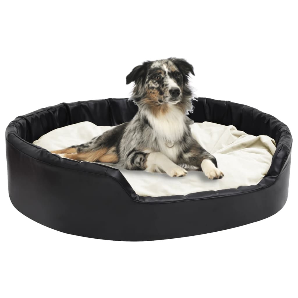 Vidaxl Cama De Perros Felpa Y Cuero Sintético Negro Beige 99x89x21 Cm_1
