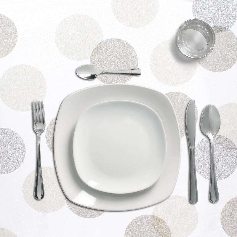 Mantel Hule Rectangular Circulos Beis. Impermeable Antimanchas Pvc 140 Cm. X 20 Metros. Rollo Recortable. Interior Y Exterior