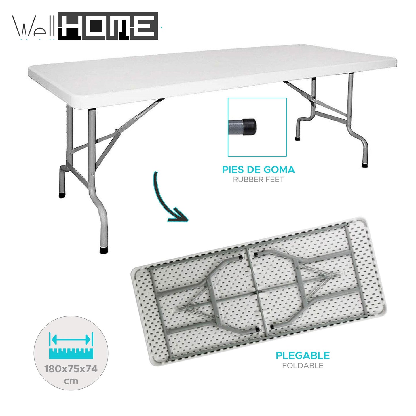 Well Home Mesa Plegable En Polietileno De 200x90x74cm_1