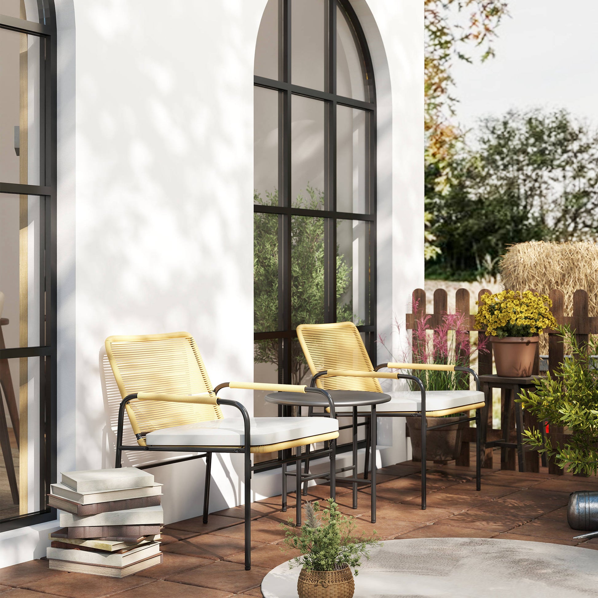 Outsunny Muebles De Jardín Con 2 Sillas Con Cojines Lavables Y Mesa Resistente_4