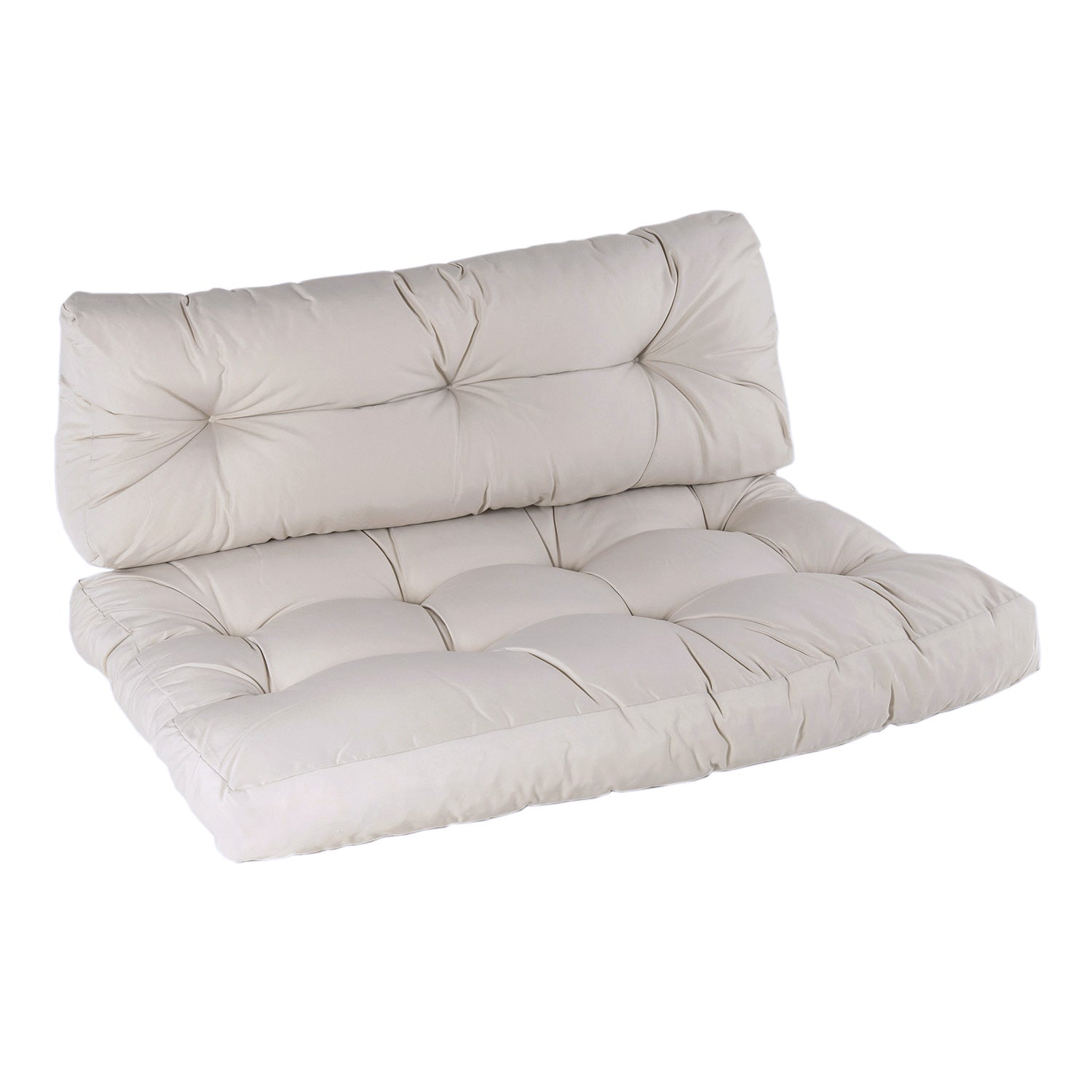 Cojines Para Palets, Cojín De Asiento 80x120x16 Cm + Cojín Respaldo 42x120x16 Cm, Color Crema, Repelente Al Agua_0
