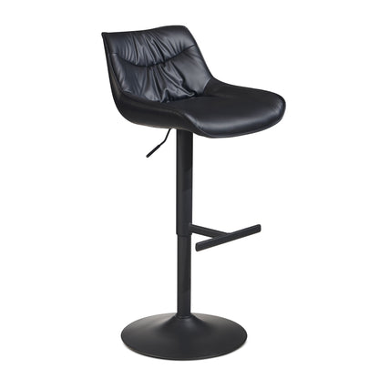 Taburete De Bar, Piel Sintética Negra Con Respaldo 86 - 106 Cm_0