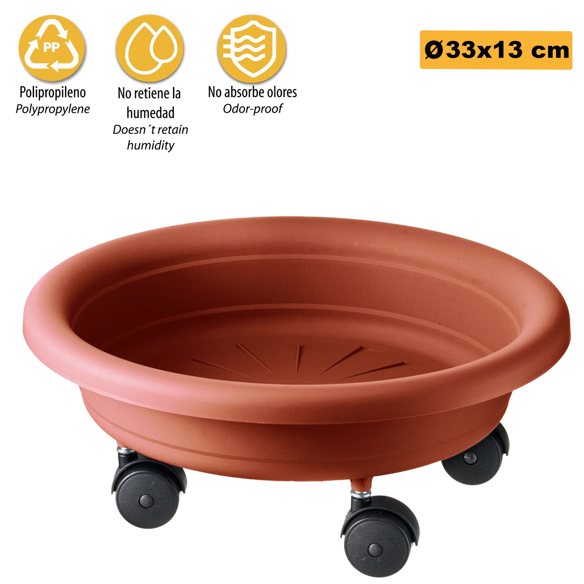 Platillo Para Maceta Con Ruedas Para Facilitar Su Traslado Ø 33 Cm Terracota_2