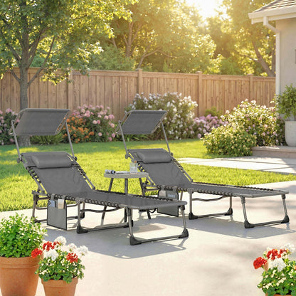 Outsunny Set De 2 Tumbonas Plegables Reclinables Con Parasol Y Bolsillo Lateral_1