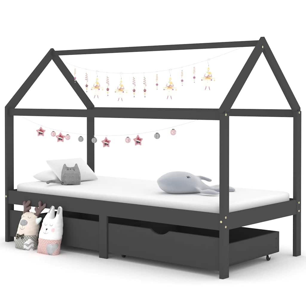 Vidaxl Estructura De Cama Infantil Y Cajones Madera Pino Gris 90x200cm_1