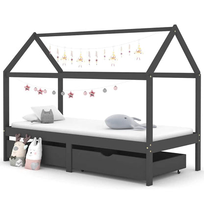 Vidaxl Estructura De Cama Infantil Y Cajones Madera Pino Gris 90x200cm_1