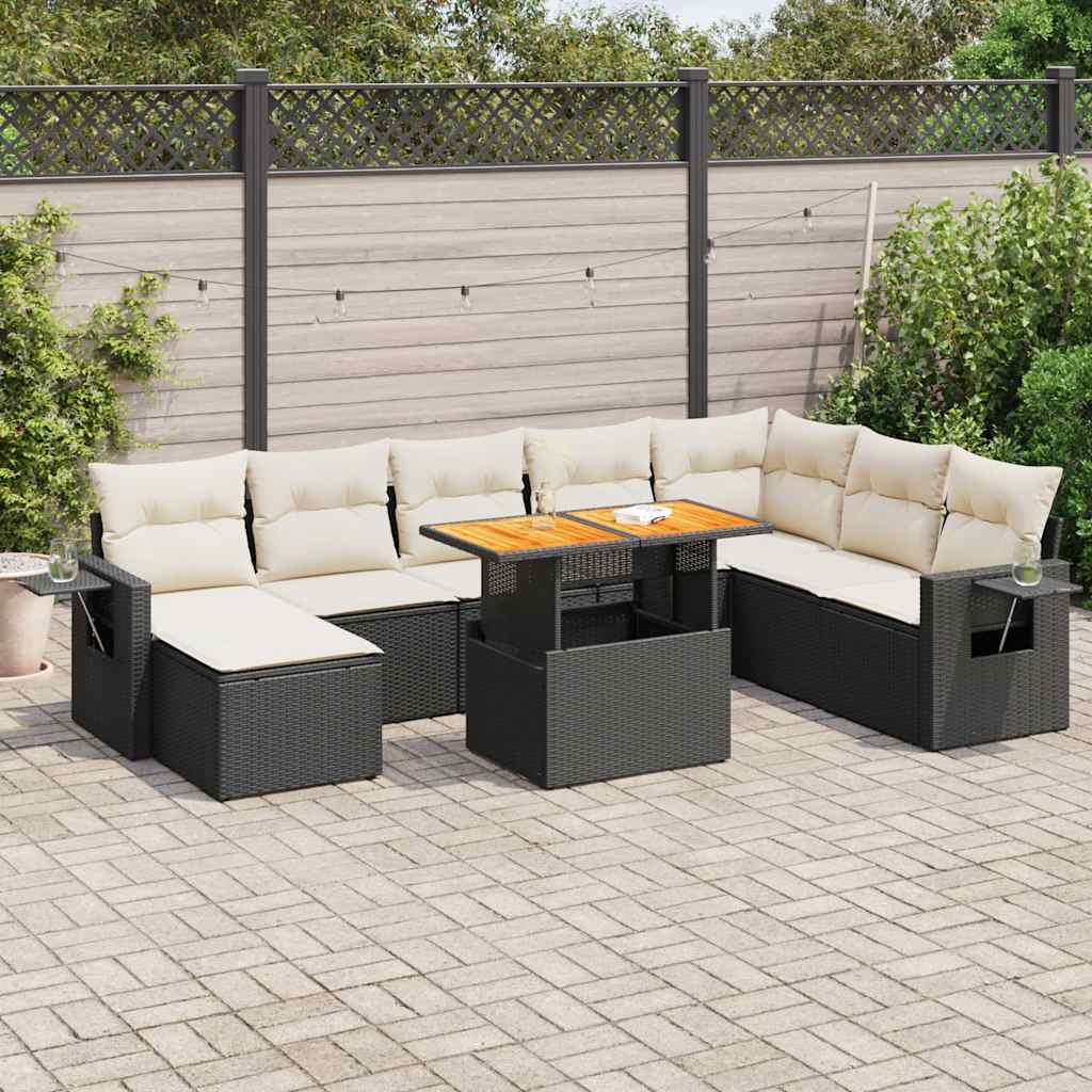 Set De Sofás De Jardín Con Cojines 9 Pzas Ratán Sintético Negro / Vetonek_3