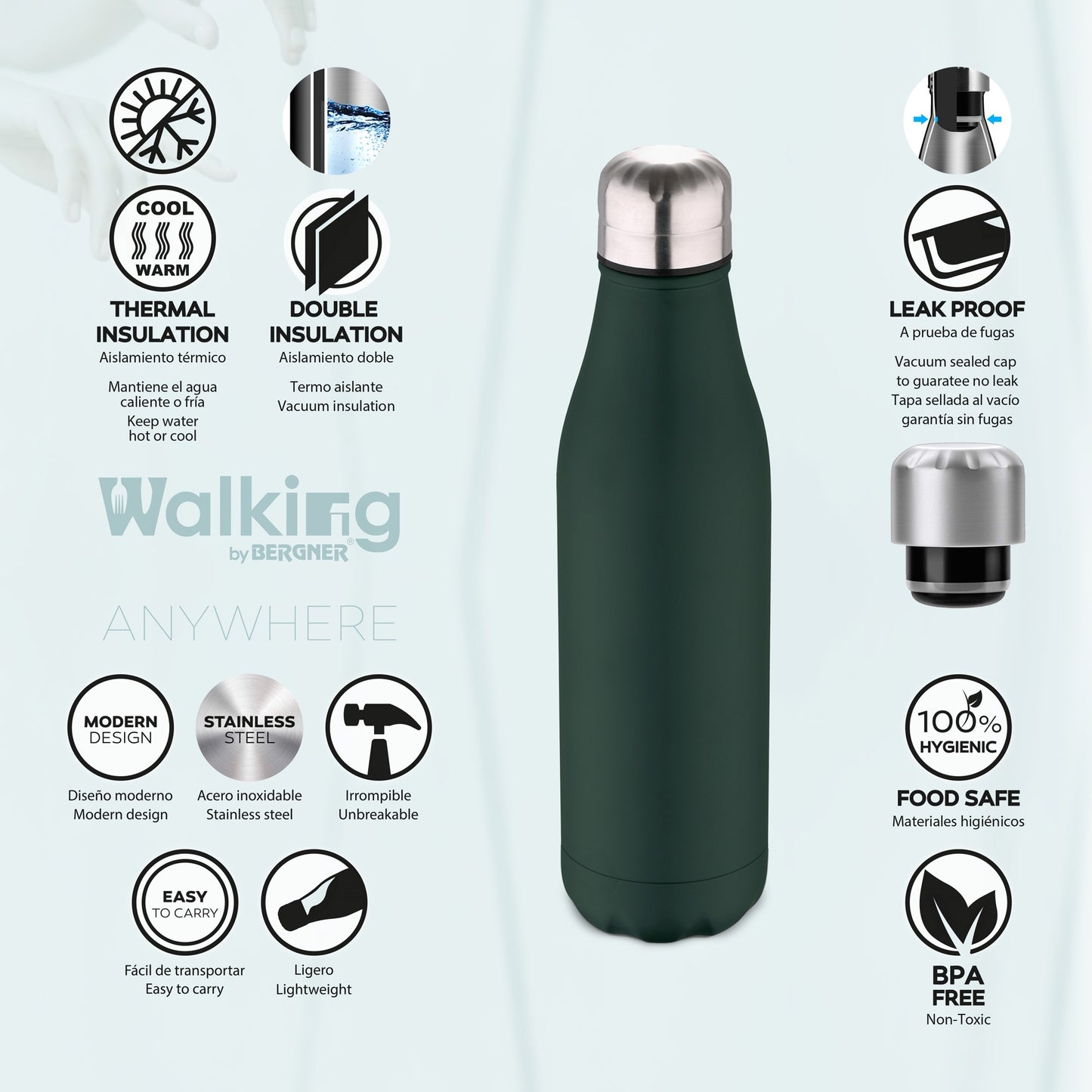 Botella Termo Cola 500ml Acero Inoxidable Verde Walking Anywhere_3