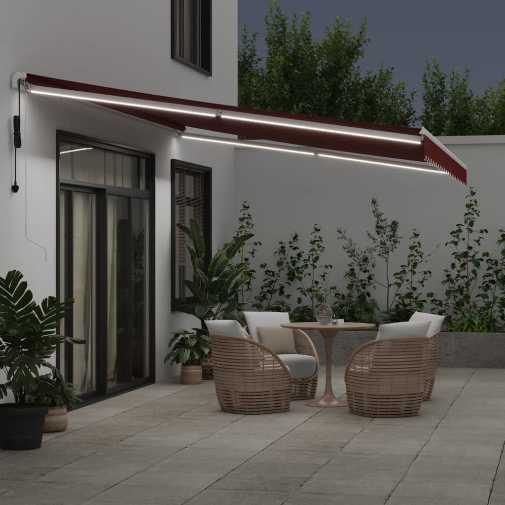 Toldo Retráctil Automático Con Luces Led Burdeos 500x350 Cm_2