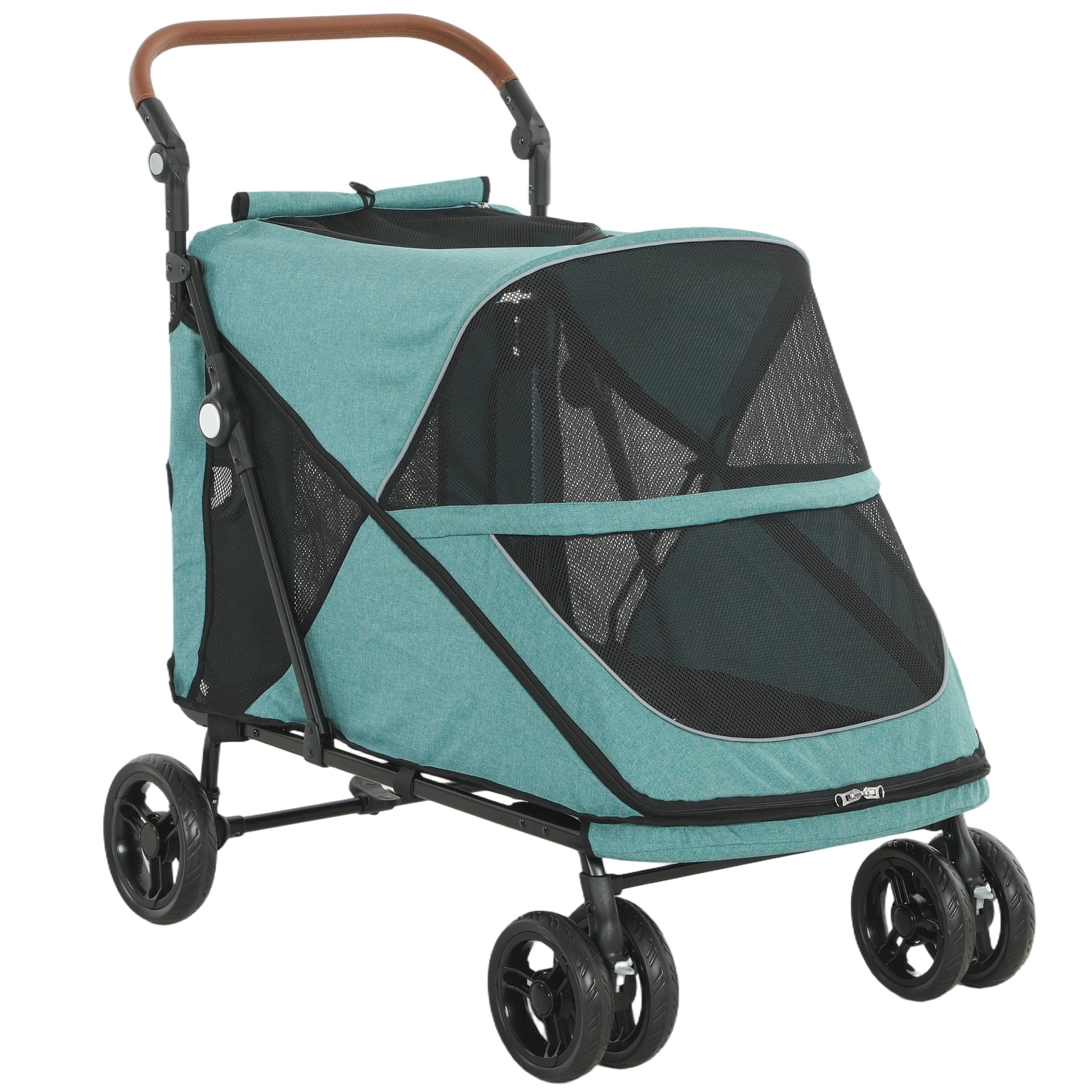 Pawhut Carrito Para Perros Plegable Con Un Botón Hasta 30 Kg Suspensión Turquesa_0