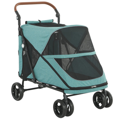 Pawhut Carrito Para Perros Plegable Con Un Botón Hasta 30 Kg Suspensión Turquesa_0