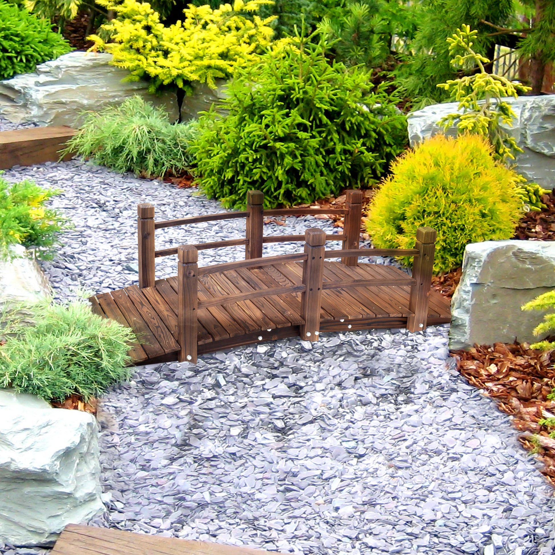 Outsunny Puente De Jardín De Madera Con Barandilla 152,5x67x48 Cm Carbonizado_4