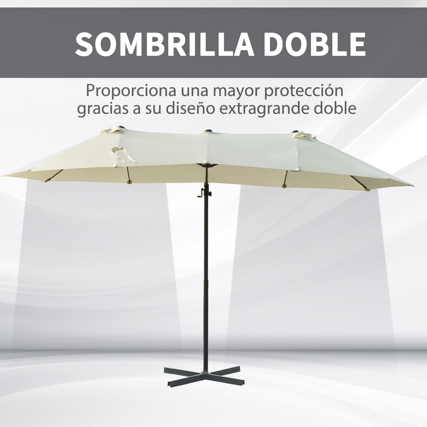 Outsunny Parasol De Jardín Doble Con Manivela 270x445x260 Cm Beige Y Negro_3