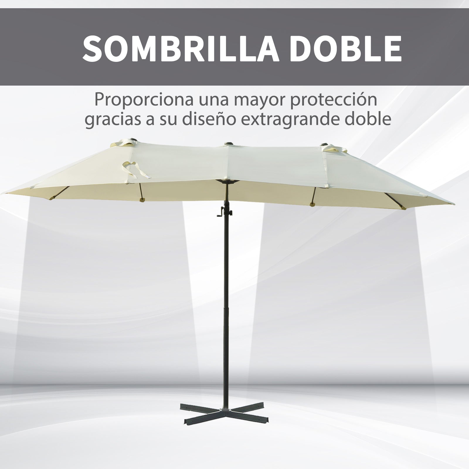 Outsunny Parasol De Jardín Doble Con Manivela 270x445x260 Cm Beige Y Negro_3