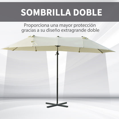 Outsunny Parasol De Jardín Doble Con Manivela 270x445x260 Cm Beige Y Negro_3