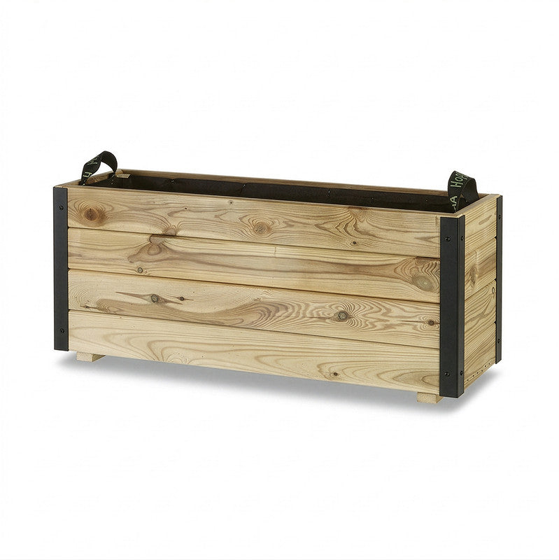 Jardinera De Madera Con Refuerzo De Aluminio 90x30x40 Cm Ghio Al Hortalia_3