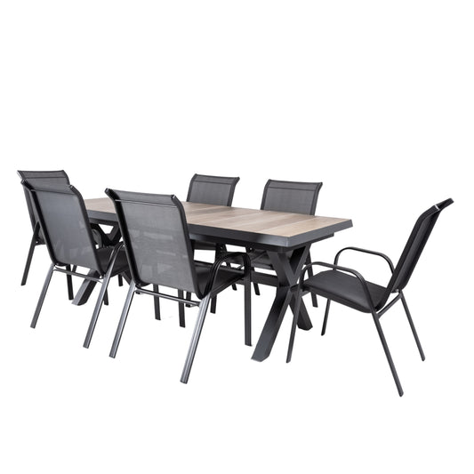 Conjunto De Mesas Y Sillas Apilables Para Exterior, Mesa Extensible 202 A 264 Cm, Aluminio Y Cerámica, Color Antracita_0