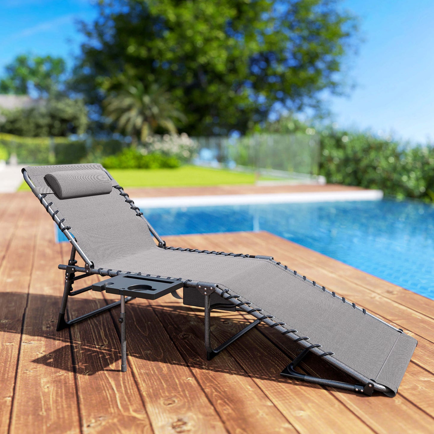 Outsunny Tumbona Plegable Con Respaldo Ajustable Reposacabezas 190x60x31 Cm Gris_1