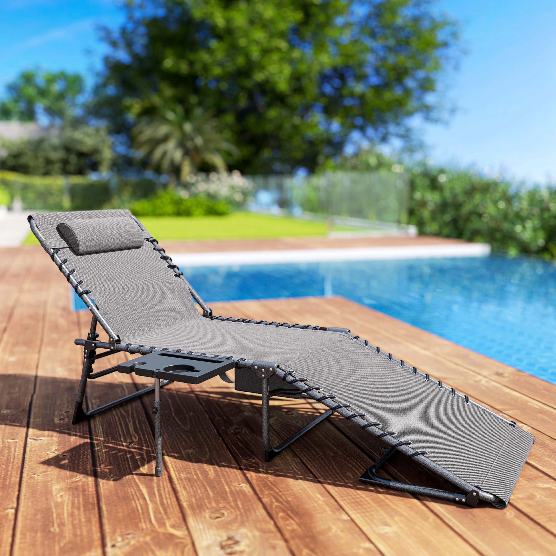 Outsunny Tumbona Plegable Con Respaldo Ajustable Reposacabezas 190x60x31 Cm Gris_1