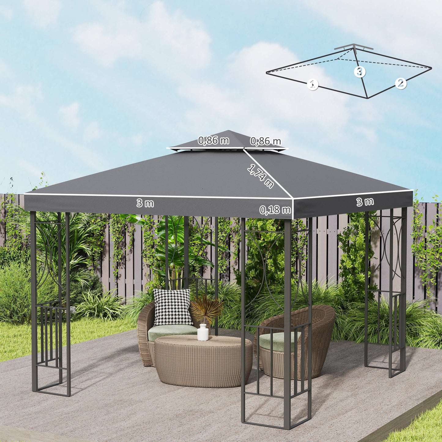 Outsunny Techo De Repuesto Para Cenador 3x3 M Con Techo Doble Anti-uv Gris_2