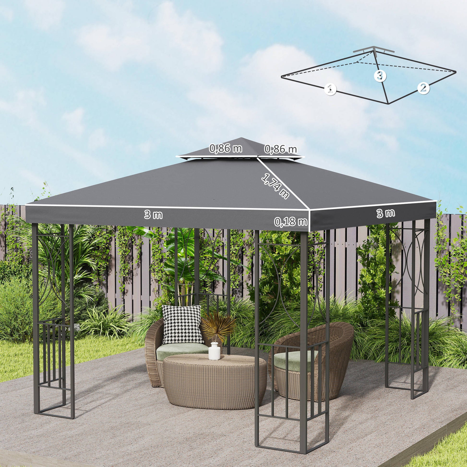 Outsunny Techo De Repuesto Para Cenador 3x3 M Con Techo Doble Anti-uv Gris_2