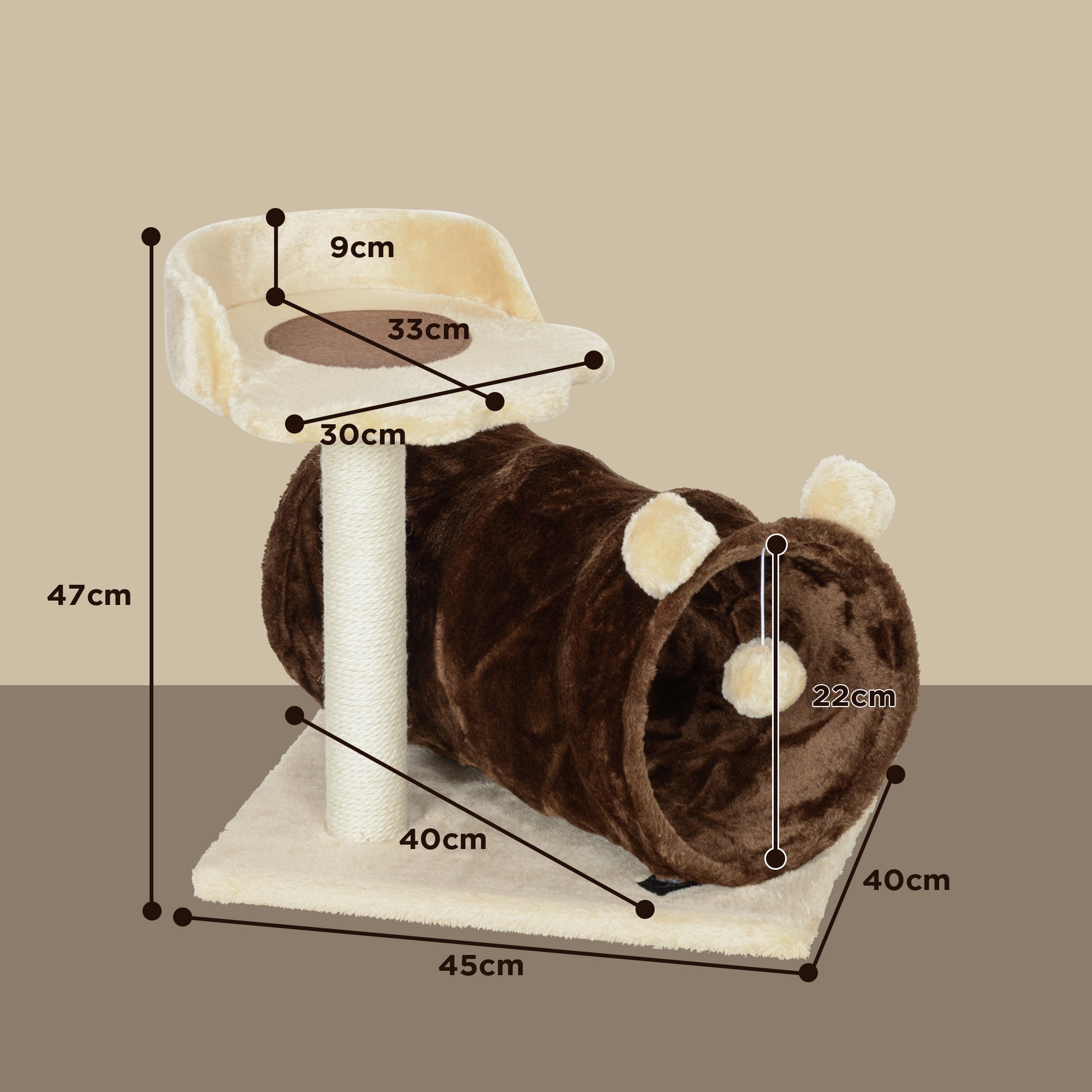 Pawhut Árbol Rascador Para Gatos Altura 47 Cm Con Túnel Marrón Oscuro_2