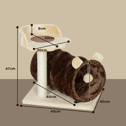 Pawhut Árbol Rascador Para Gatos Altura 47 Cm Con Túnel Marrón Oscuro_2