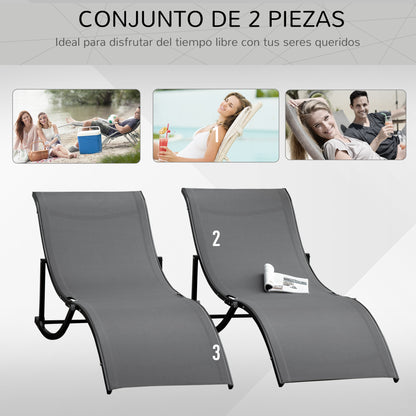 Outsunny Juego De 2 Tumbonas Plegables Con Marco De Aluminio 165x61x63 Cm Gris_3