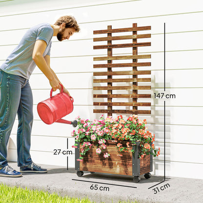 Outsunny Jardinera Con Ruedas Y Celosía 65x31x147 Cm Carbonizado_2