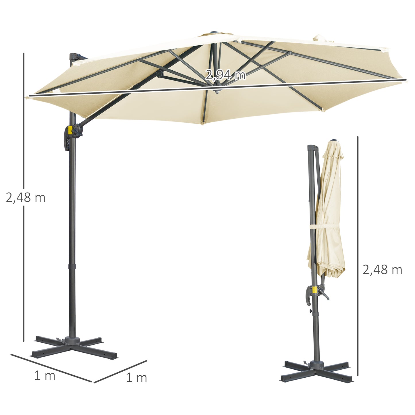 Outsunny Sombrilla De Jardín De Aluminio Ø300x250 Cm Con Manivela Crema_2