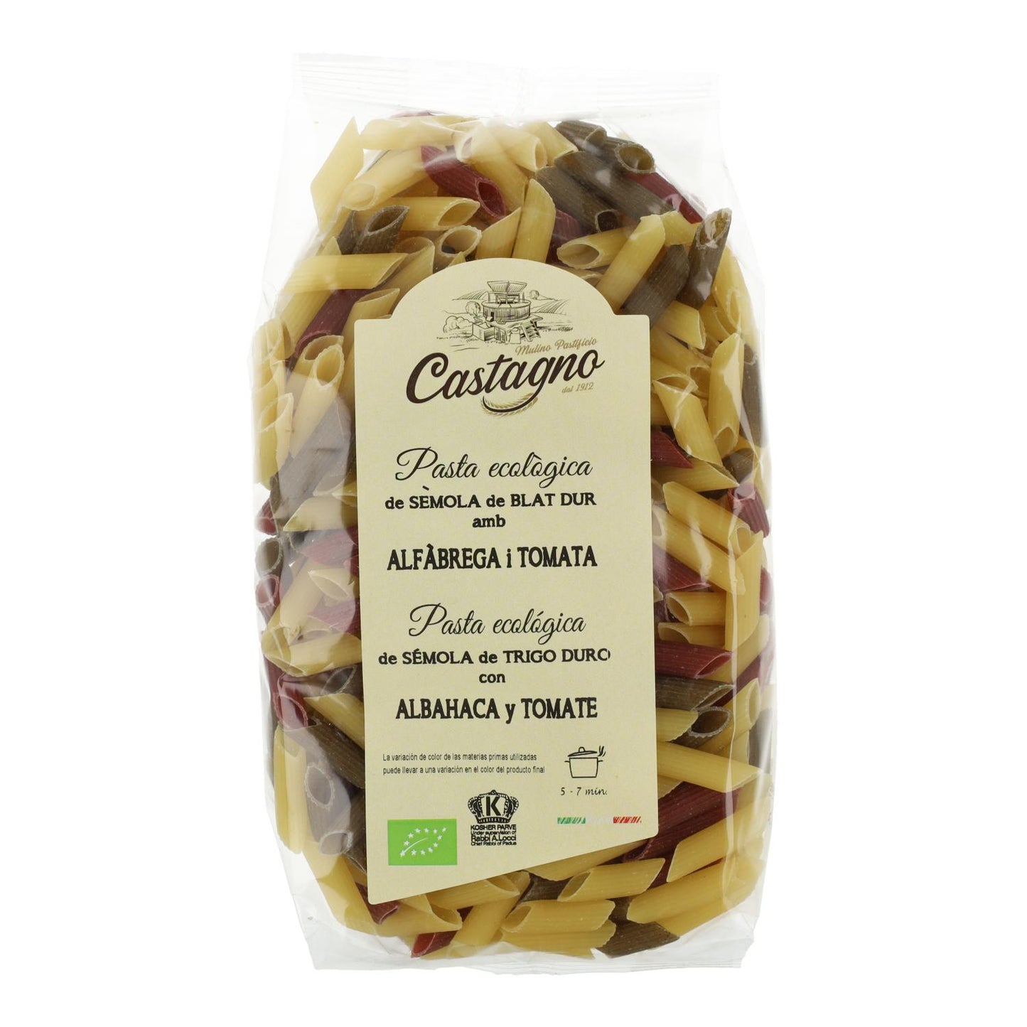 Macarrones Tricolor Tomate y Albahaca ECO Castagno 500 g
