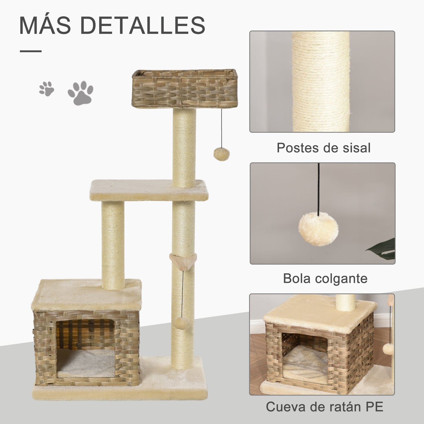 Pawhut Árbol Para Gatos Con Plataformas Cueva Cama Bolas De Juego Y Postes_5