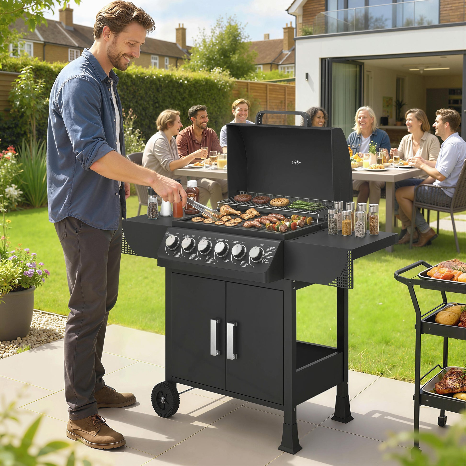 Outsunny Barbacoa De Gas Bbq Gas Con 6 Quemadores 15 Kw_1