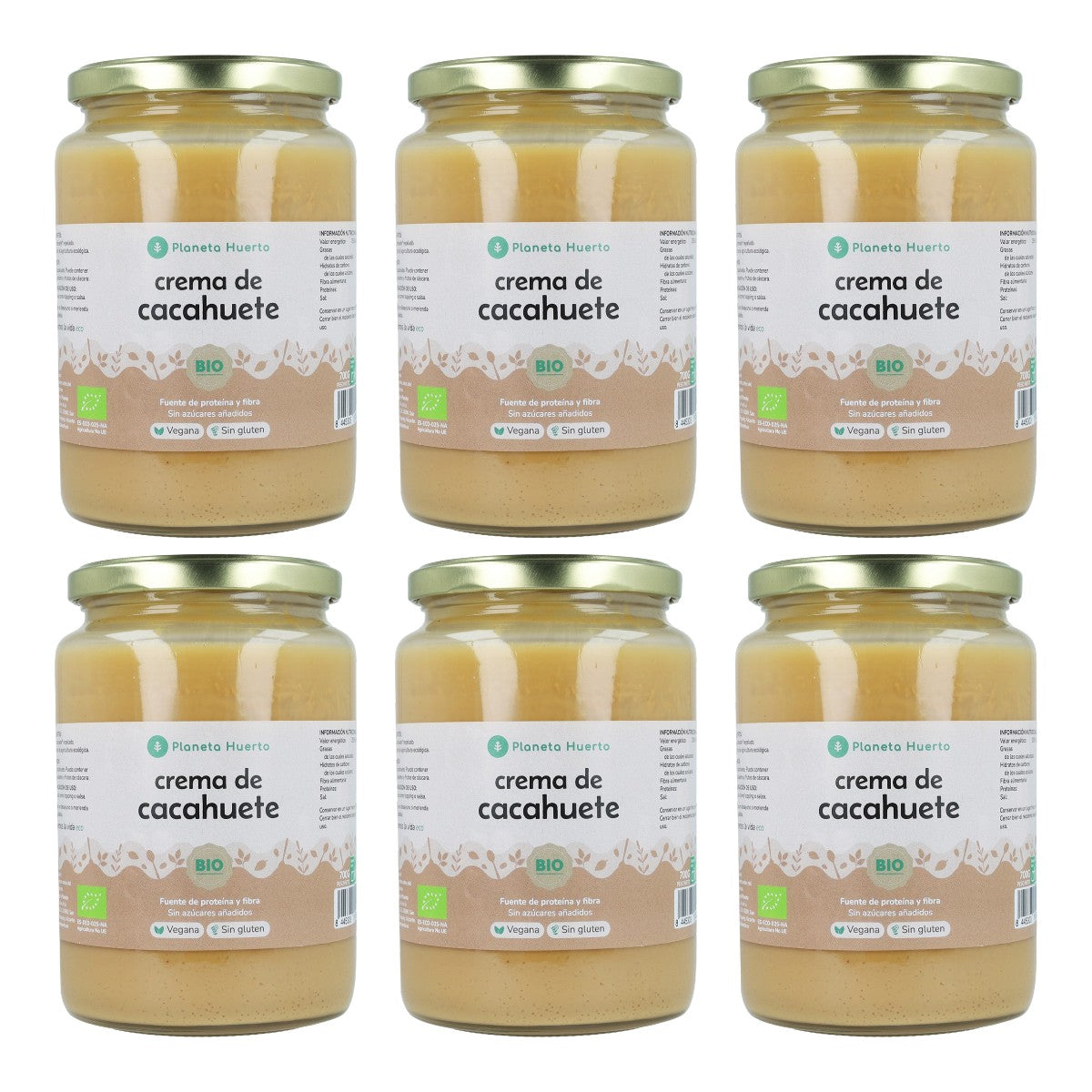 Pack 6x Crema de Cacahuetes ECO Planeta Huerto 700g