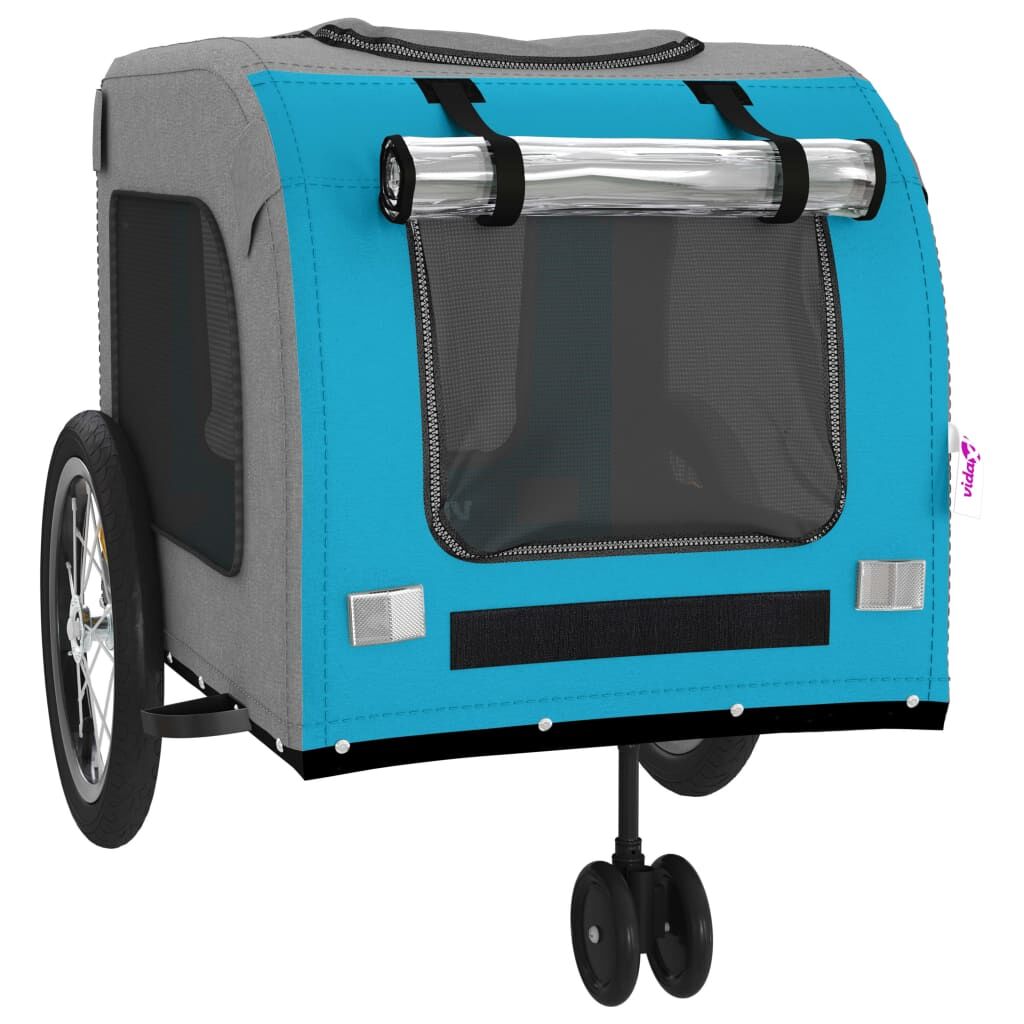 Vidaxl Remolque De Bicicleta Mascotas Hierro Tela Oxford Azul Gris_4