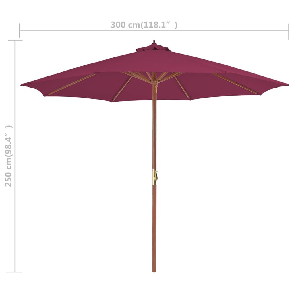 Vidaxl Sombrilla De Jardín Con Palo De Madera Rojo Burdeos 300 Cm_2