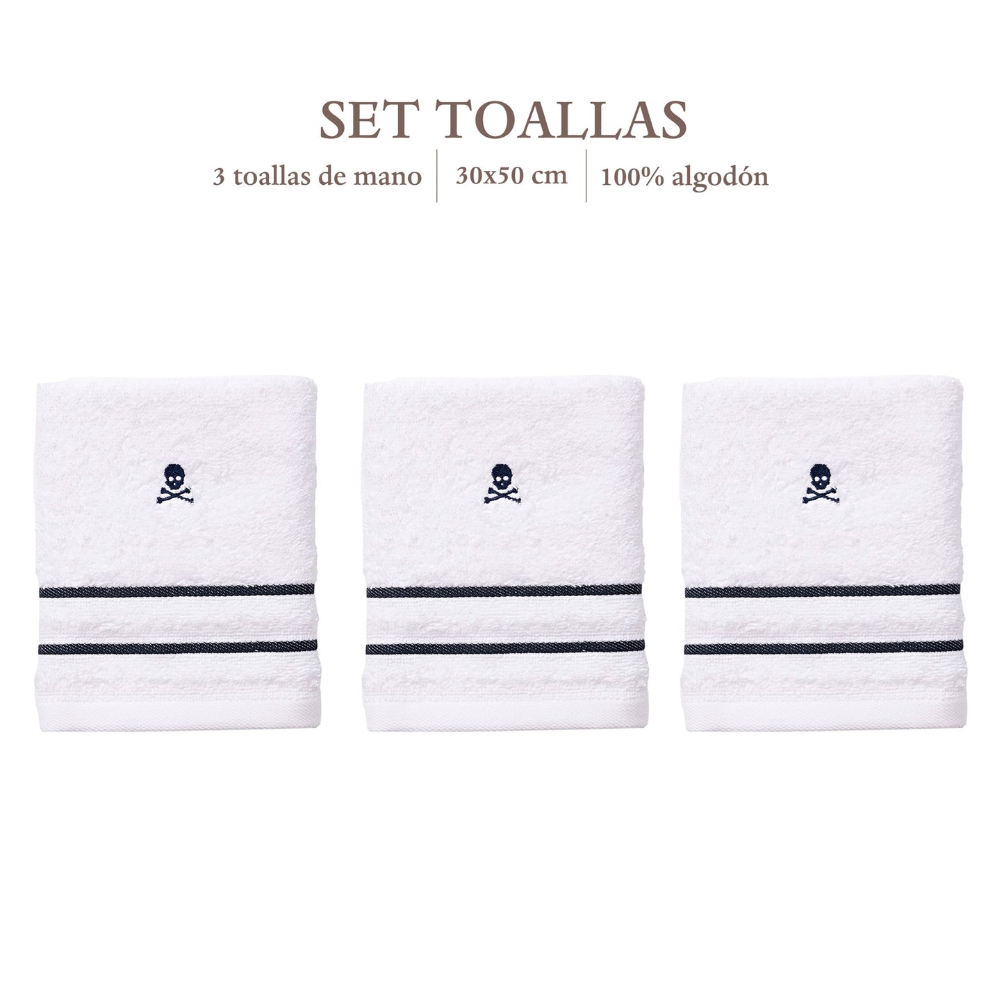 Set De 3 Toallas De Mano 30x50cm, 100% Algodón Con Logo Bordado Scalpers Home_1