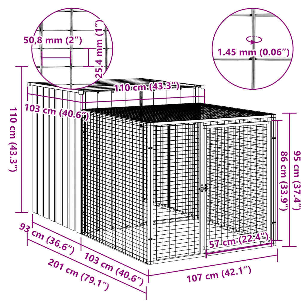 Vidaxl Jaula Para Gallinas Con Corral Antracita 110x201x110 Cm Acero Galvanizado_4