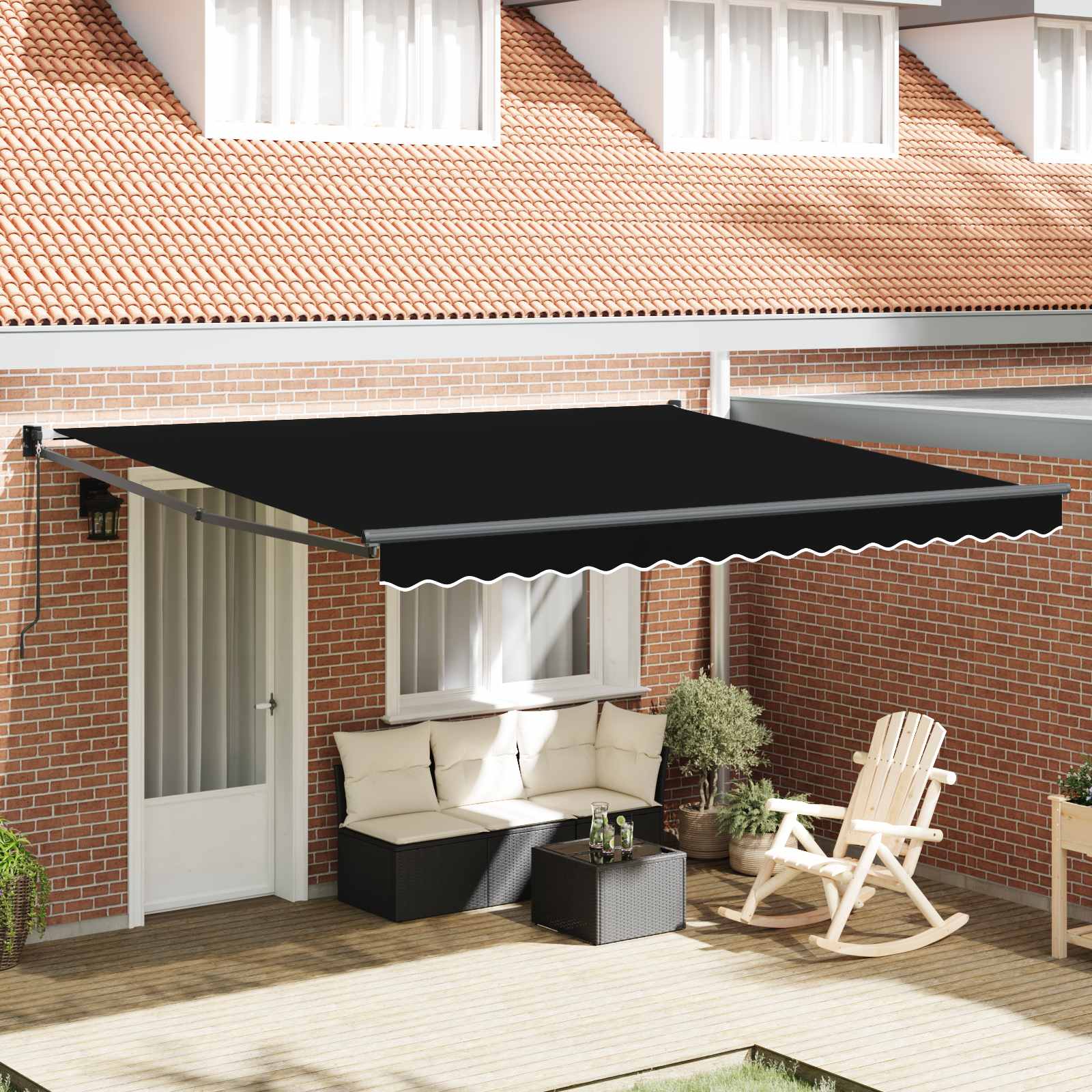 Toldo Retráctil Negro 400 X 300 Cm 100% Poliéster Y Aluminio_1