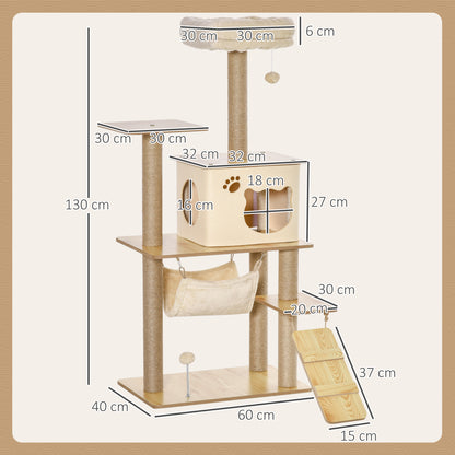 Pawhut Árbol Rascador Para Gatos Con Plataformas Hamaca Escalera Cueva 60x40x130_2