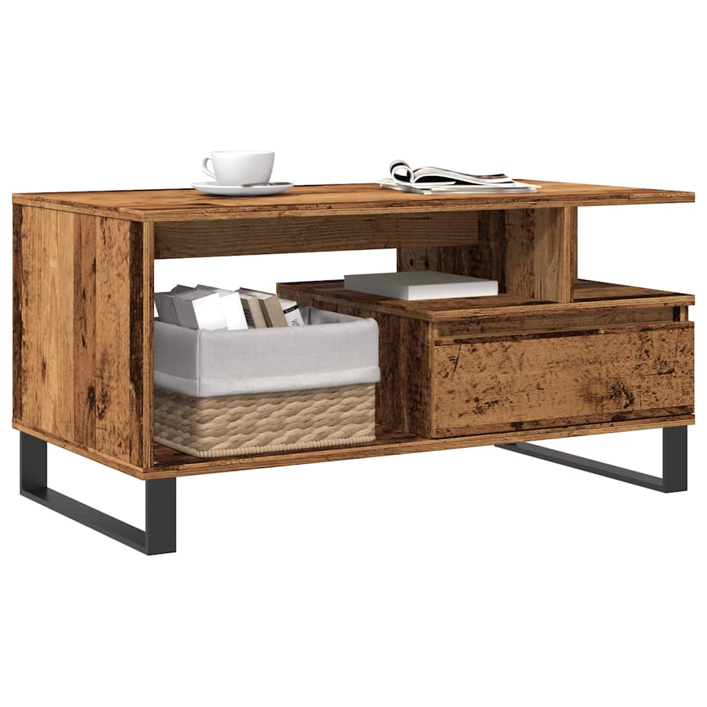 Mesa De Centro Madera Ingeniería Madera Envejecida 90x49x45 Cm_1