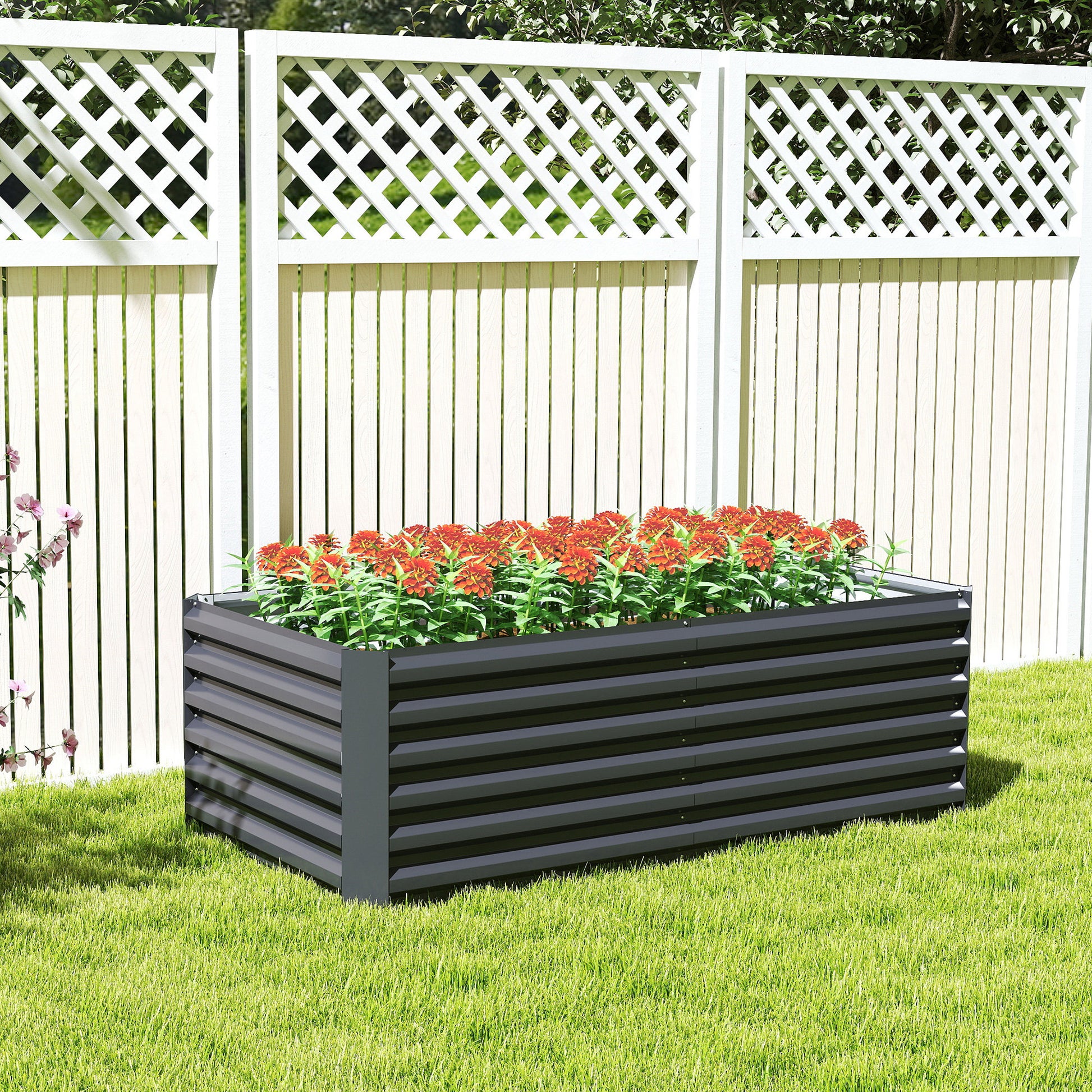 Outsunny Jardinera Exterior Grande De Acero Galvanizado Con Base Abierta Gris_4